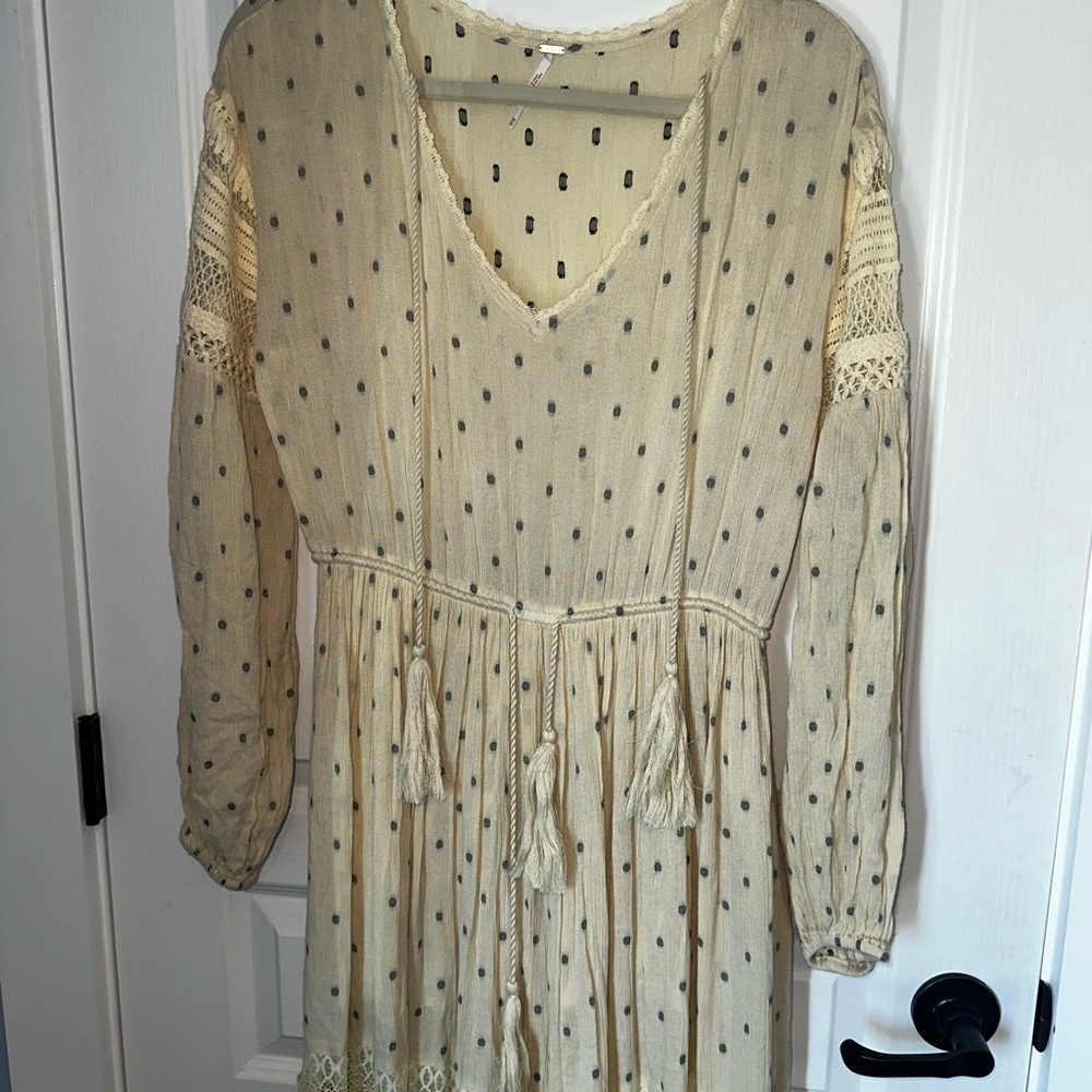 Free People Cream Long Sleeve Maxi Dress Sada - Picture 3 of 7
